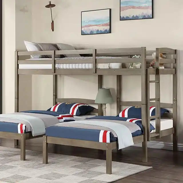 HORTENSE Triple Twin Bunk Bed, W. Gray - FOA East
