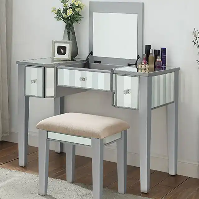 Joyce Silver Vanity w/ Stool - FOA East