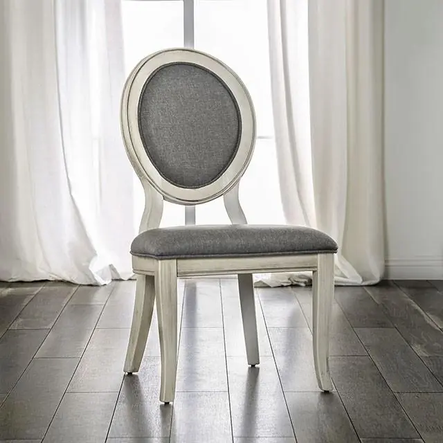 Kathryn Antique White/Gray Side Chair, Antique White (2/CTN) - FOA East