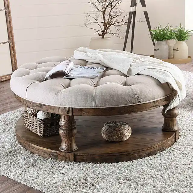 Mika Antique Oak Coffee Table w/ Cushion Top - FOA East