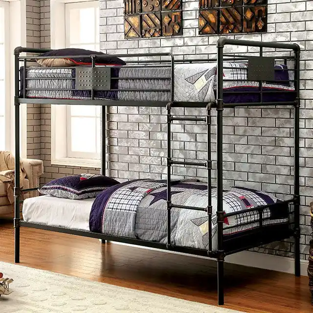 OLGA Antique Black Metal Twin/Twin Bunk Bed - FOA East