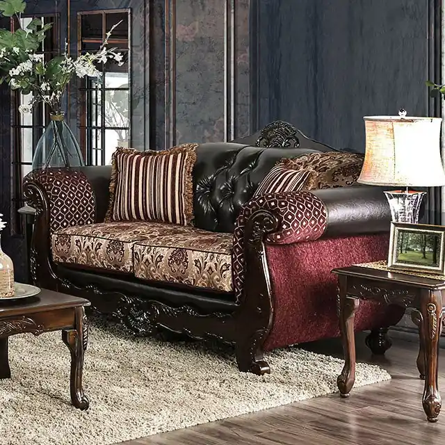 Quirino Burgundy/Dark Brown Love Seat - FOA East