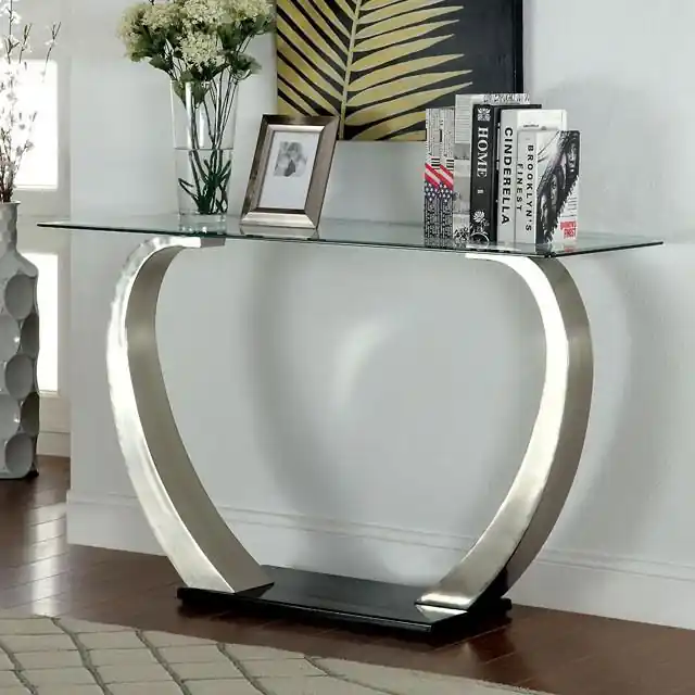 ROXO Satin Plated/Black Sofa Table - FOA East