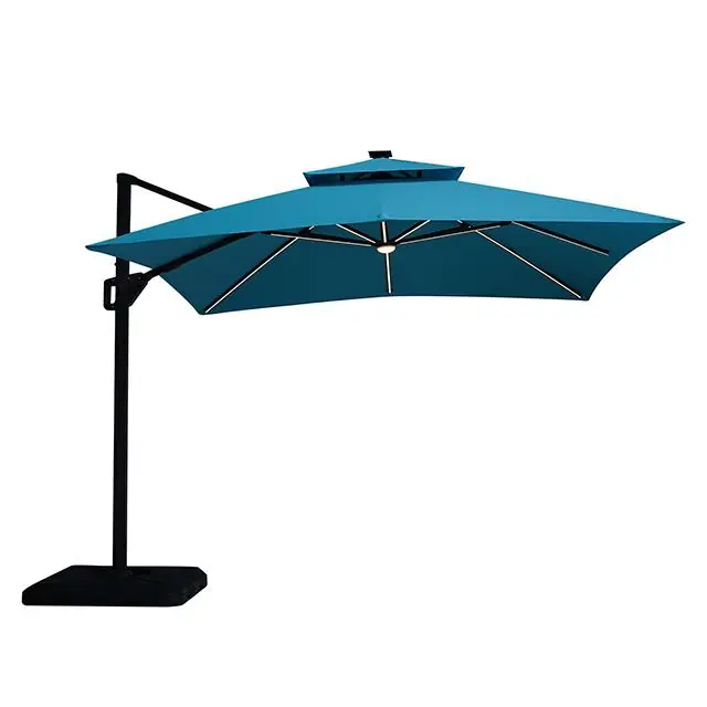 Sano 10 Ft Square Umbrella w/ Double Top w/ LED + 37" Large Base - FOA East