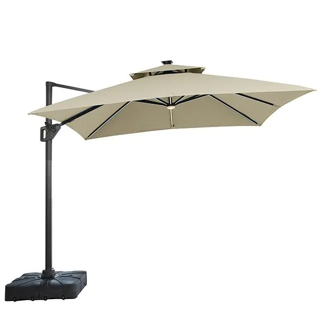 Sano 10 Ft Square Umbrella w/ Double Top w/ LED Light + 37" Large Base - FOA EAST