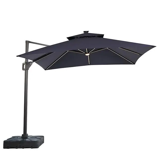Sano 10 Ft Square Umbrella w/ Double Top w/ LED Light + 37" Large Base - FOA East