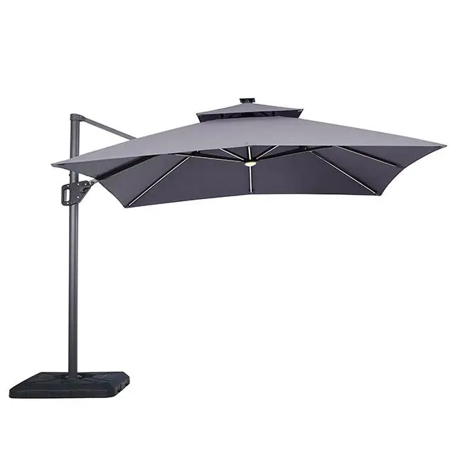 Sano 10 Ft Square Umbrella w/ Double Top w/ LED Light + 37" Large Base - FOA East