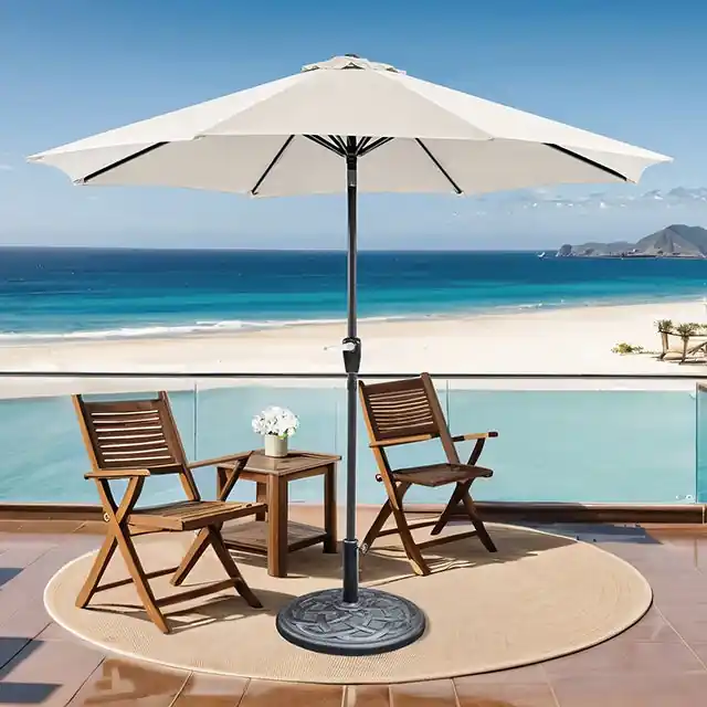 Soli 9' Outdoor Umbrella w/ Auto Tilt + 21" Round Base - FOA East