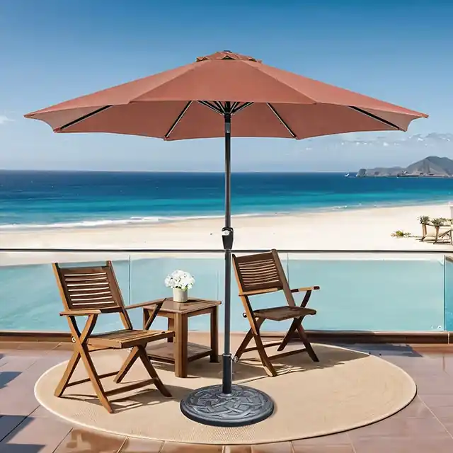 Soli 9' Outdoor Umbrella w/ Auto Tilt + 21" Round Base - FOA East