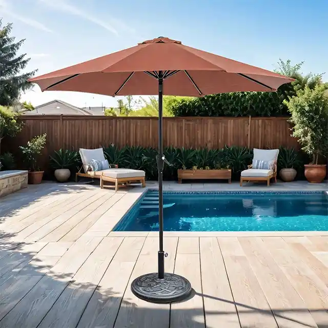 Tano 9' Outdoor Umbrella + 21" Round Base - FOA East
