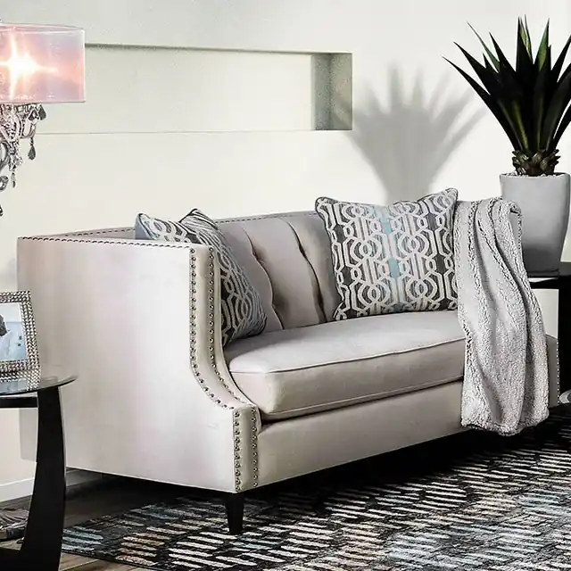 Tegan Beige/Light Blue Love Seat - FOA East