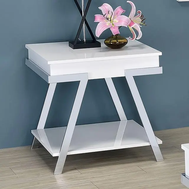 TITUS End Table, White/Chrome - FOA East