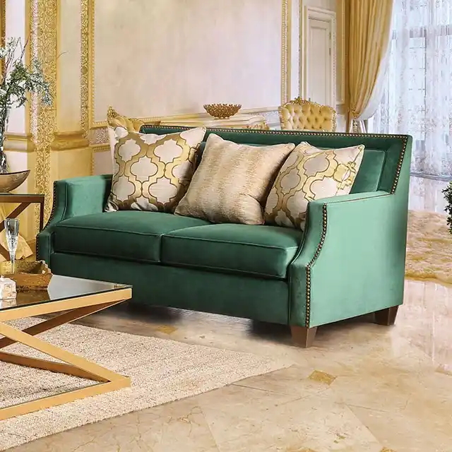 VERDANTE Emerald Green/Gold Love Seat - FOA East