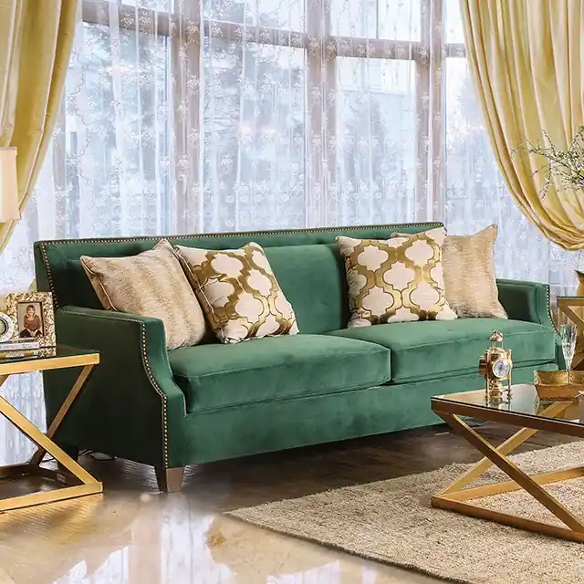 VERDANTE Emerald Green/Gold Sofa - FOA East