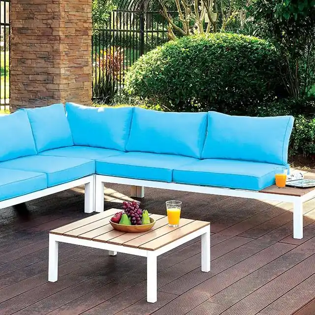 WINONA White/Oak/Blue Patio Sectional w/ Table - FOA East