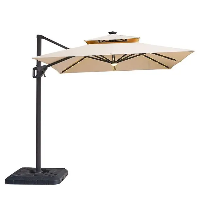 Xico 8 Ft Square Umbrella w/ Double Top w/ LED Light + 37" Large Base - FOA East