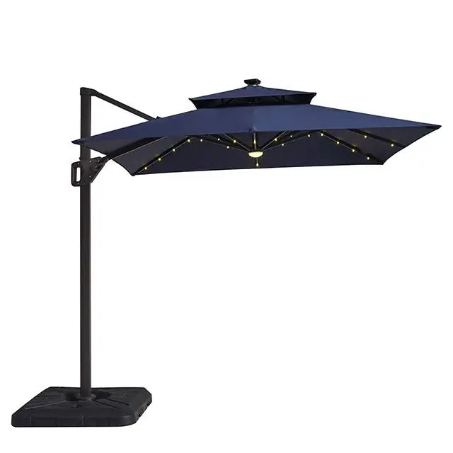 Xico 8 Ft Square Umbrella w/ Double Top w/ LED Light + 37" Large Base - FOA East