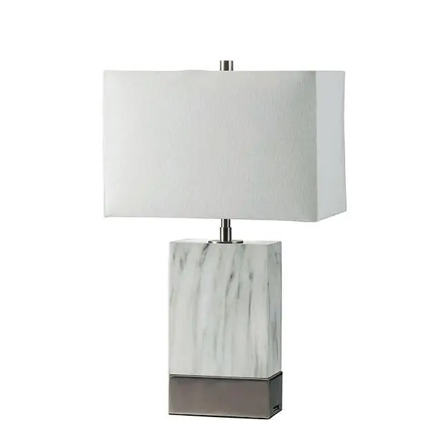 Faith White Marble/Silver 20"H White Marble Steel Table Lamp - FOA East