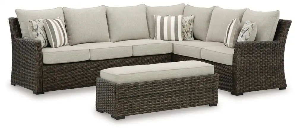 Brook Ranch Outdoor Sofa Sectional/Bench with Cushion (Set of 3) - Ashley Furniture