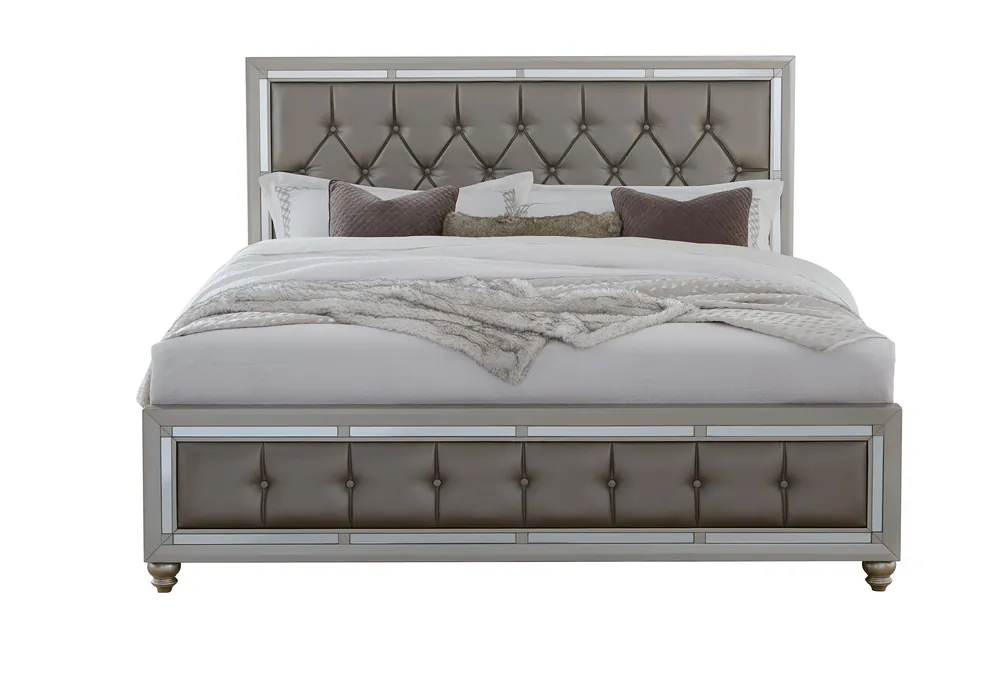 RILEY SILVER QUEEN BED, DRESSER, MIRROR, NIGHTSTAND - Global Furniture USA