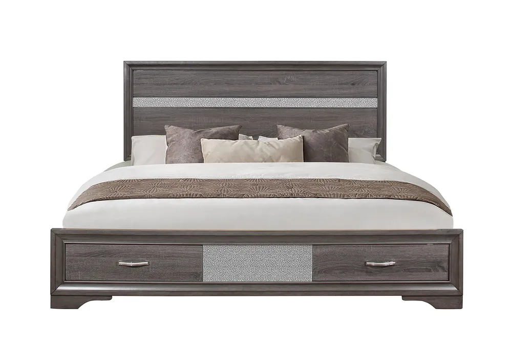 SEVILLE GREY KING BED DRESSER MIRROR NIGHTSTAND - Global Furniture USA