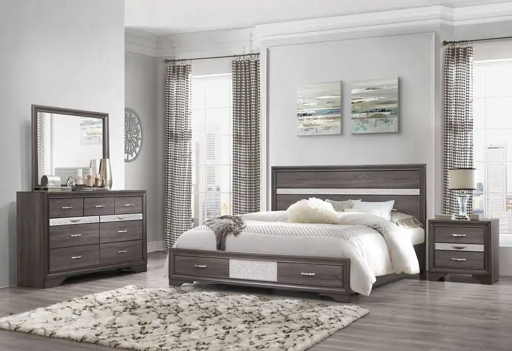 SEVILLE GREY QUEEN BED DRESSER MIRROR NIGHTSTAND - Global Furniture USA