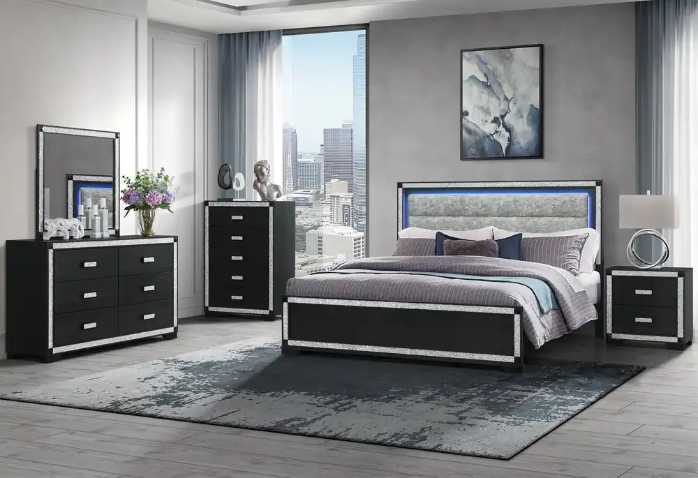 SOLEIL CHARCOAL KING BED GROUP - Global Furniture USA