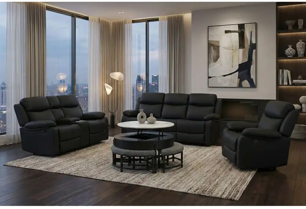 T42 BLACK COFFEE TABLE WITH 3 STOOLS - Global Furniture USA