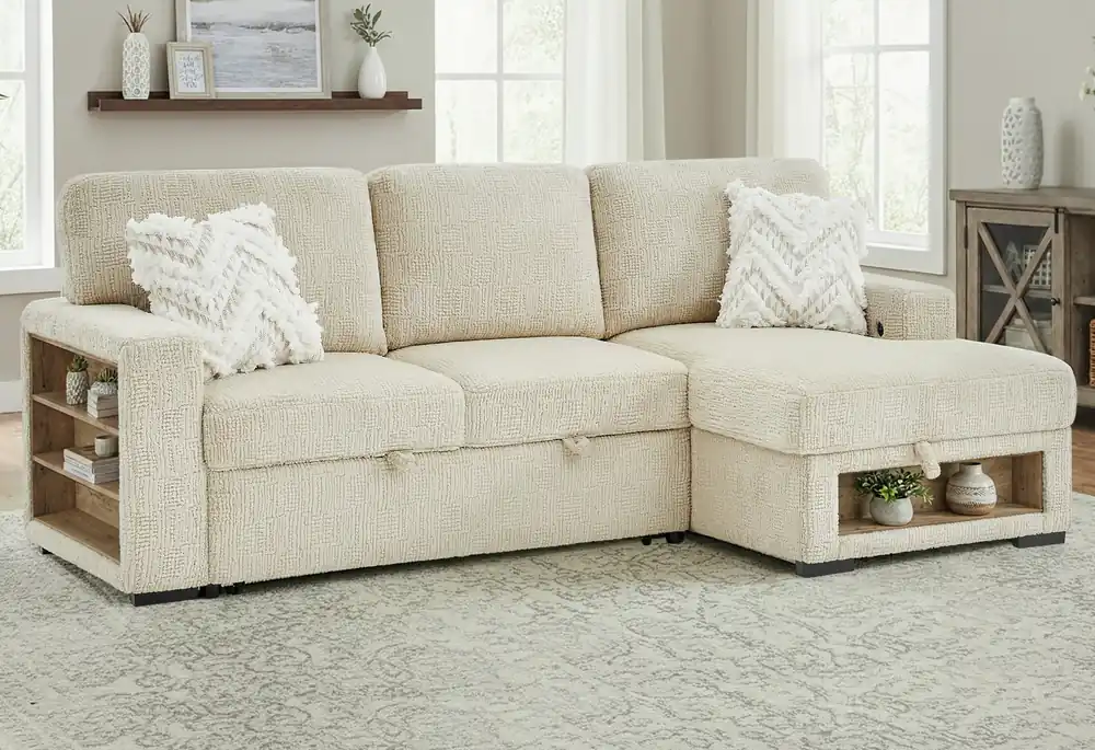 U0222 IVORY PULL OUT SOFA BED WITH SPEAKER AND 2 PILLOWS - Global Furniture USA