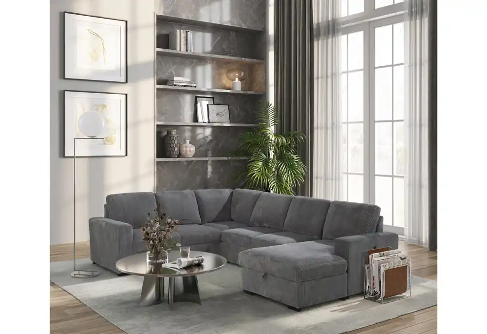 U2660 GREY SECTIONAL W/PULL OUT SOFA BED - Global Furniture USA