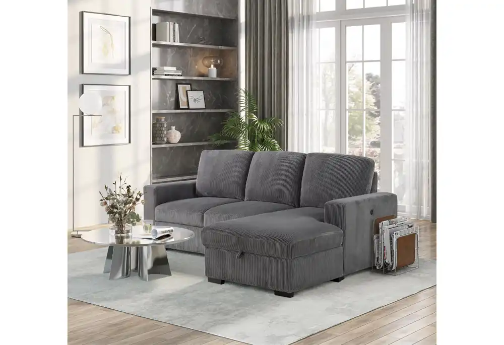U2660 GREY L SOFA BED SECTIONAL WITHOUT PULLOUT - Global Furniture USA