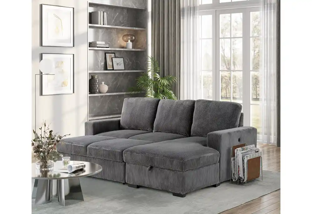 U2660 GREY L SOFA BED SECTIONAL WITH PULLOUT - Global Furniture USA