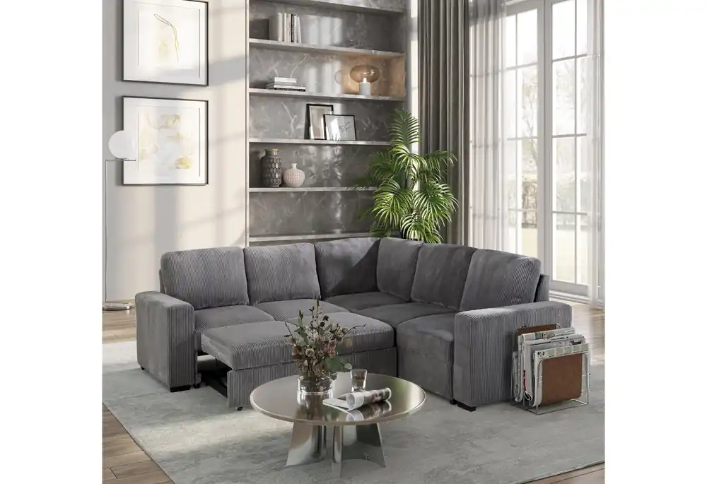 U2660 GREY SECTIONAL W/O CHAISE AND W/ PULLOUT SOFA BED - Global Furniture USA