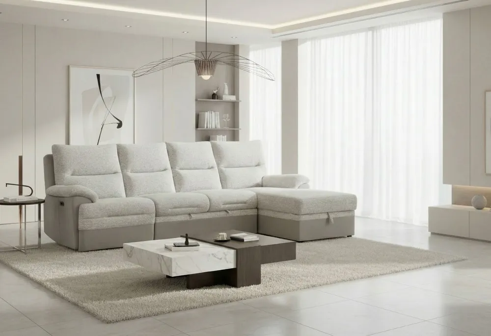 U3822 GREY/ICE SECTIONAL WITH PULLOUT BED AND USB - Global Furniture USA