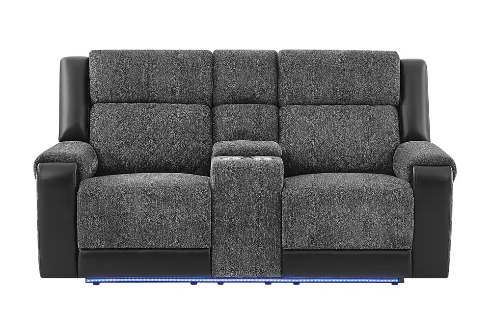 U5915 GREY/BLACK CONSOLE REC LOVESEAT W/IMMERSIVE SOUND & BLUE LED - Global Furniture USA