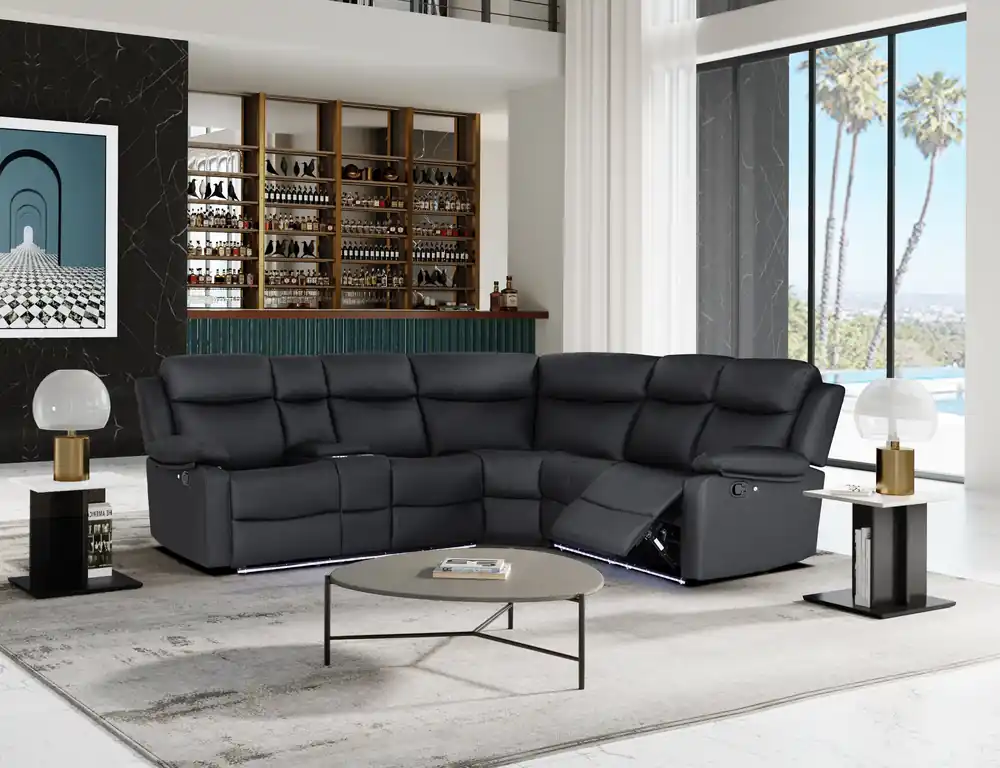 U6026 BLACK PU 72A RIGHT ARM FACING SECTIONAL WITH LED AND SPEAKER - Global Furniture USA