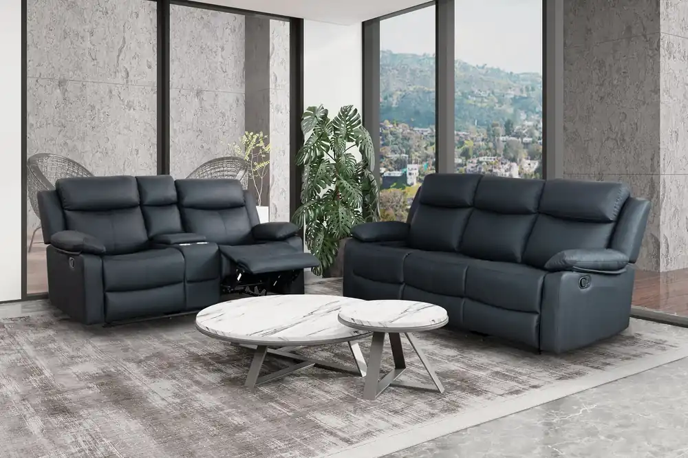 U6026 BLACK PU 72A REC SOFA/CONSOLE REC LOVESEAT W/LED & SPEAKER - Global Furniture USA