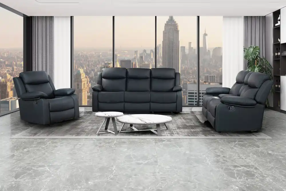 U6026 BLACK PU 72A REC SOFA/CONSOLE REC LOVESEAT W/LED & SPEAKER/REC - Global Furniture USA