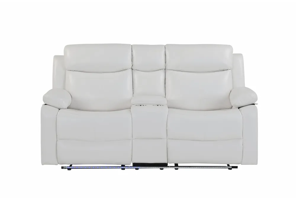 U6026 BLANCHE WHITE CONSOLE RECLINING LOVESEAT WITH LED AND SPEAKER - Global Furniture USA