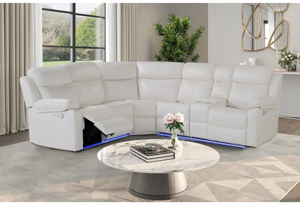 U6026 BLANCHE WHITE RIGHT SIDE FACING SECTIONAL WITH LED AND SPEAKER - Global Furniture USA