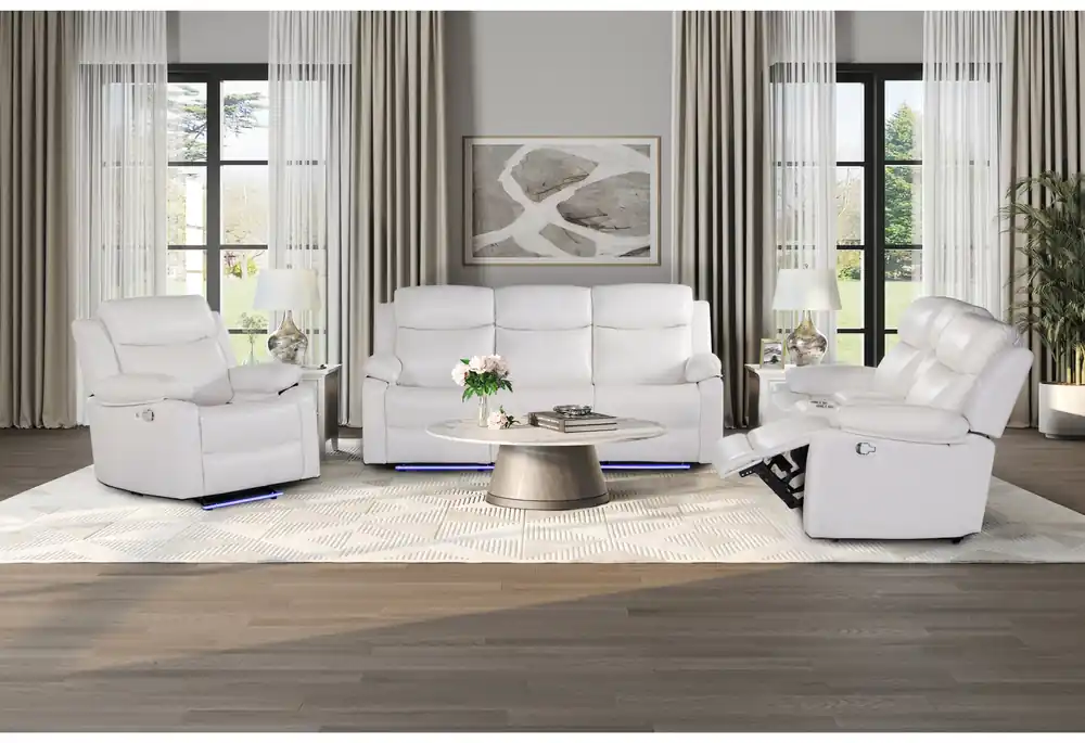 U6026 BLANCHE WHITE REC SOFA W/LED/CONS REC LS W/SPKR&LED/GR W/LED - Global Furniture USA