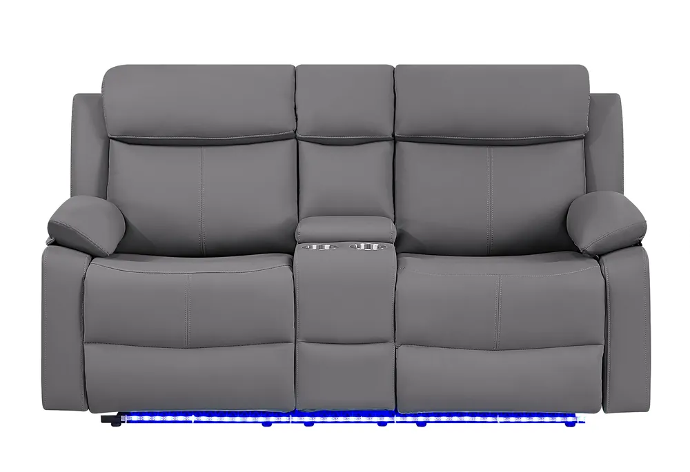 U6026 GREY PU 46A CONSOLE RECLINING LOVESEAT WITH LED AND SPEAKER - Global Furniture USA