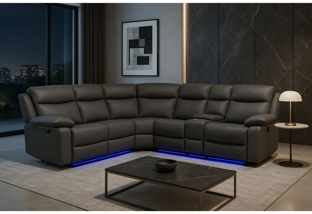 U6026 GREY PU 46A RIGHT SIDE FACING SECTIONAL WITH LED AND SPEAKER - Global Furniture USA