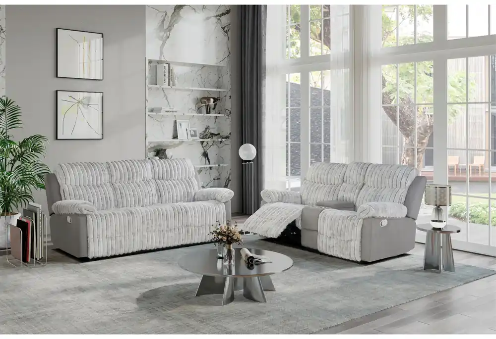 U6028 GREY RECLINING SOFA/CONSOLE RECLINING LOVESEAT - Global Furniture USA