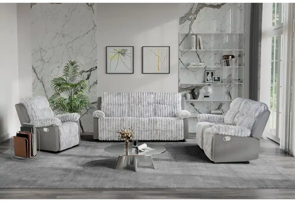 U6028 GREY RECLINING SOFA/CONSOLE RECLINING LOVESEAT/GLIDER RECLINER - Global Furniture USA