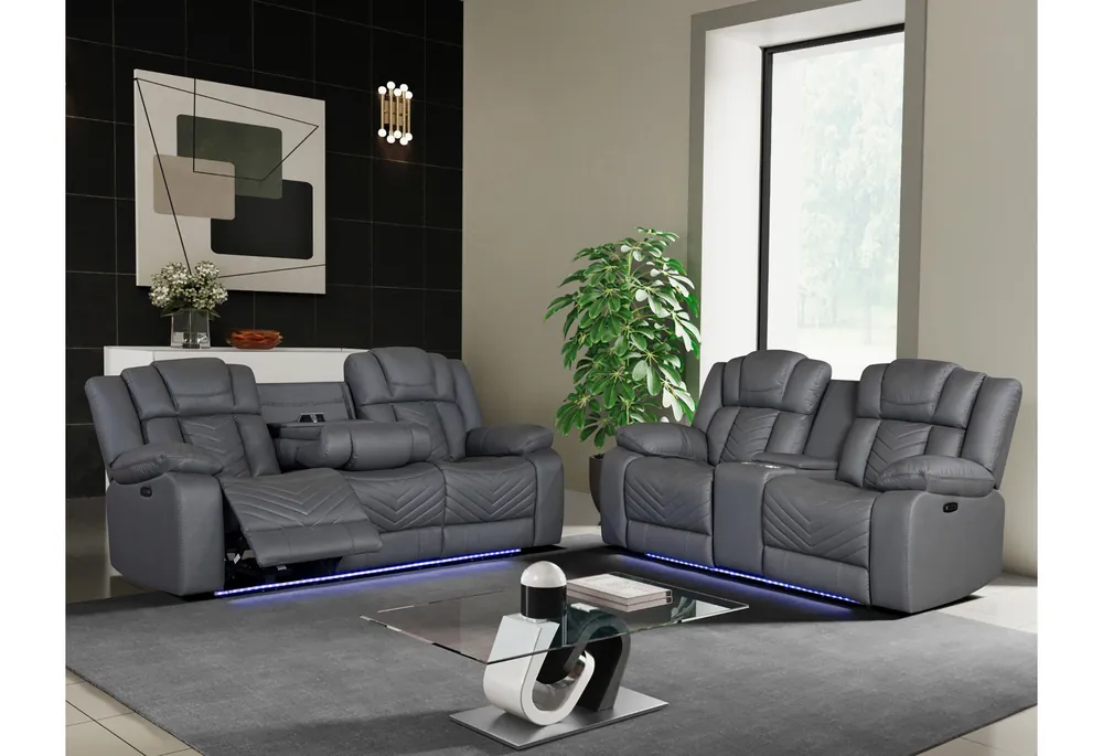 U7068/U7069 GREY 10 PWR REC SOFA/PWR CRLS W/LED & IMMERSE SPEAKERS - Global Furniture USA