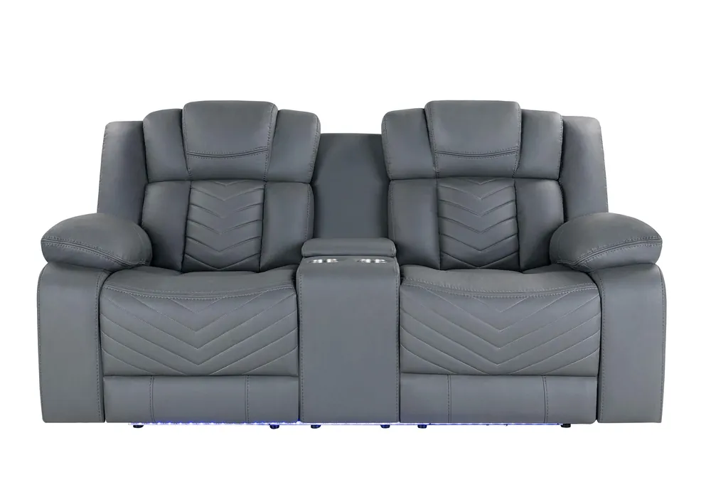 U7069 GREY 10 PWR CON REC LOVESEAT WITH LED AND IMMERSIVE SOUND - Global Furniture USA
