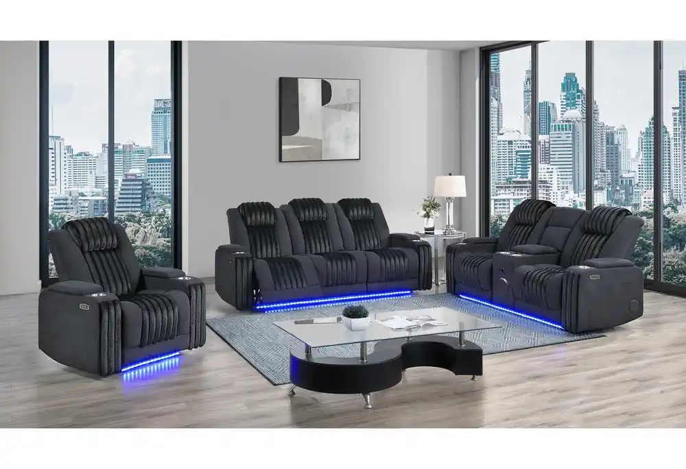 U8000 BLACK PWR REC SOFA/PWR CON REC LOVESEAT/PWR RECLINER W/PHR - Global Furniture USA