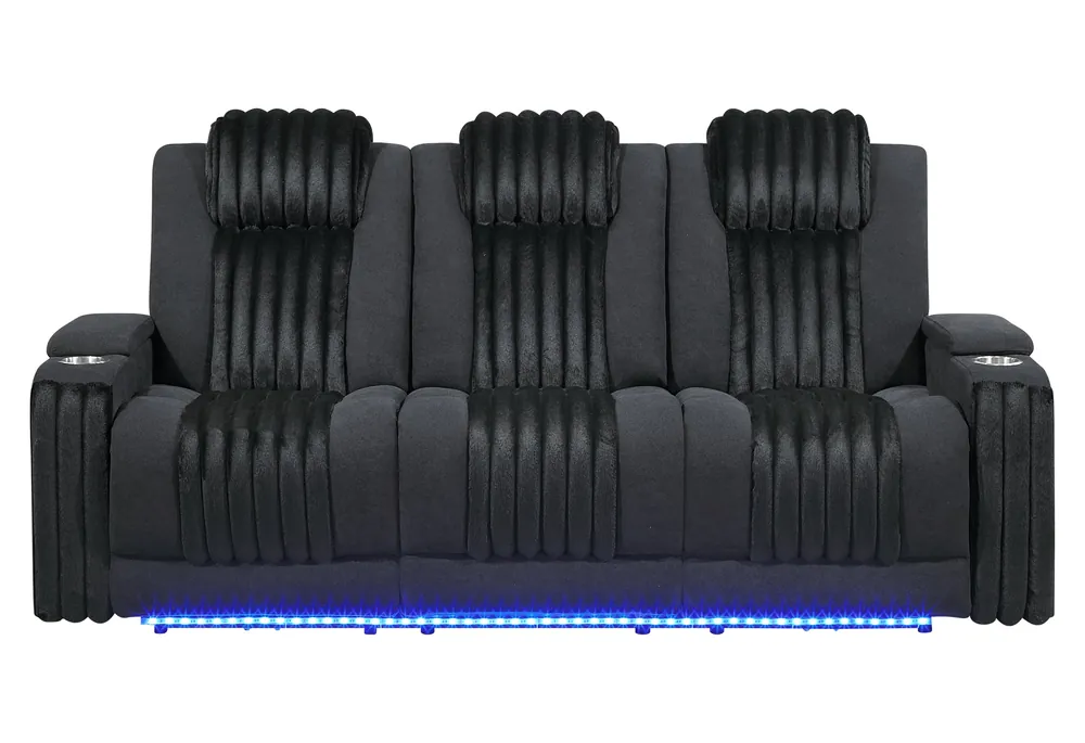 U8000 BLACK PWR REC SOFA W/PHR, DDT, READING LIGHT & LED LIGHT - Global Furniture USA
