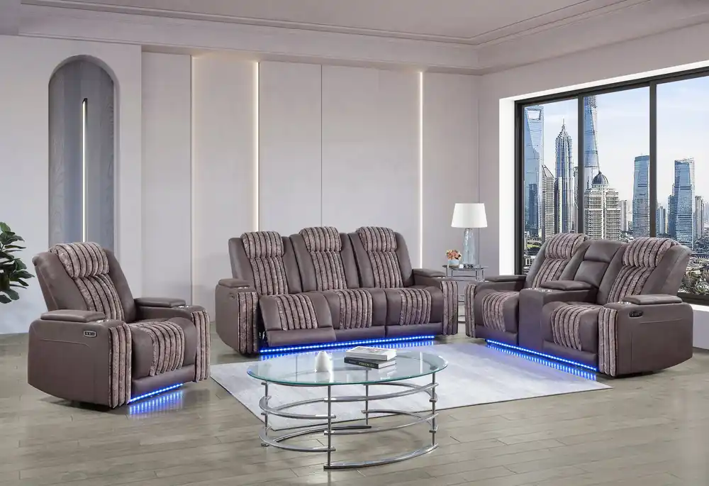 U8000 BROWN PWR REC SOFA/PWR CON REC LOVESEAT/PWR RECLINER W/PHR - Global Furniture USA